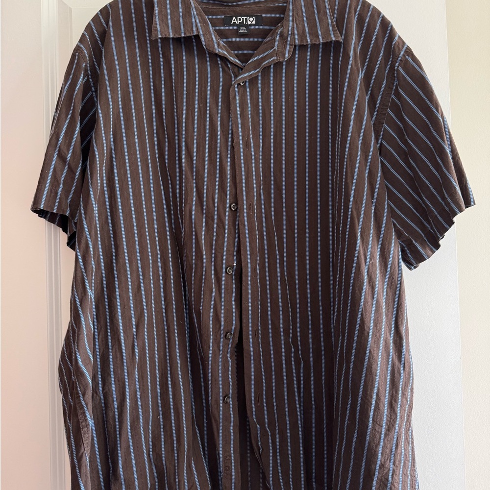 Apt. 9 Men's Casual Brown and Blue Striped Shirt Size XXL
